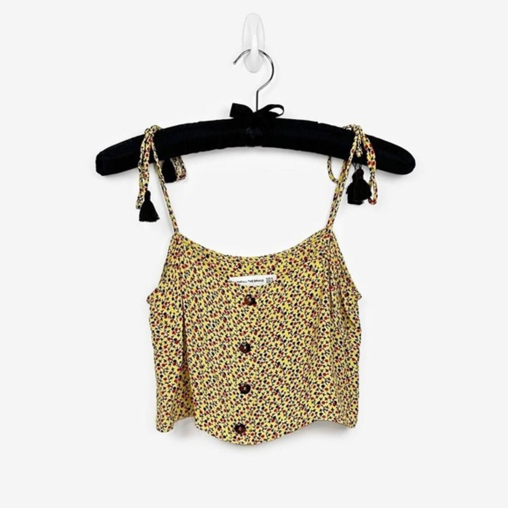 Faithfull the Brand Floral Crop Top Size S Yellow Rayon Tassel Ties Daisy Summer
